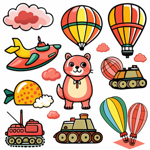 卡通童趣交通工具与动物