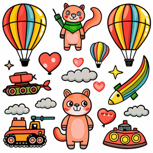 可爱卡通动物与趣味元素