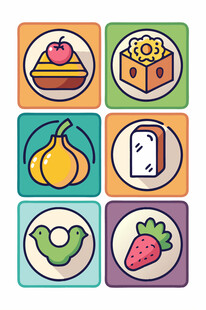 多彩食物与物品图标集合