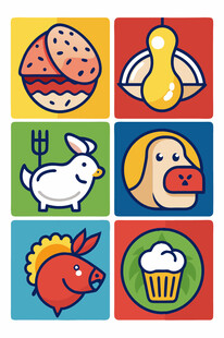 多彩卡通食物与动物图标