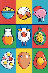 多彩卡通食物集合