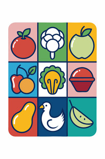 多彩果蔬与动物图标集合