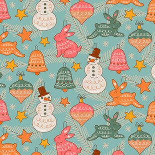 圣诞雪人兔子图案背景