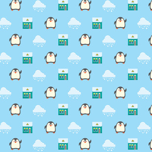 卡通企鹅云朵图案背景