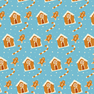 蓝色背景的姜饼屋图案