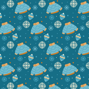 蓝色冬季服饰雪花图案背景