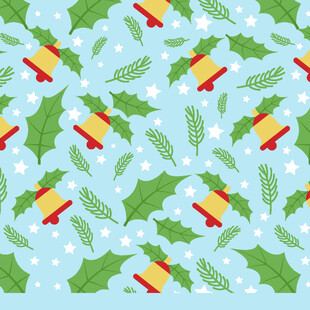 圣诞铃铛冬青叶图案背景