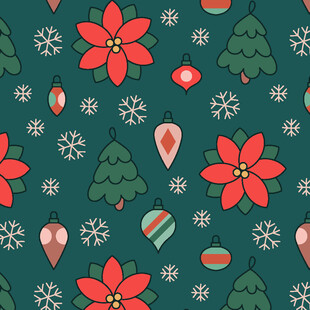 圣诞花卉雪花装饰图案
