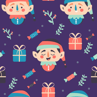 圣诞小精灵与礼物图案