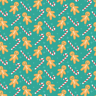 绿色底姜饼人糖果图案