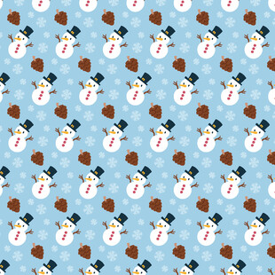 雪人图案的蓝色背景布料