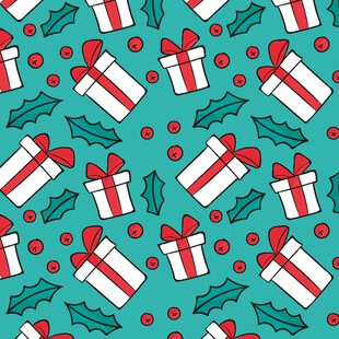 圣诞礼物与冬青叶图案