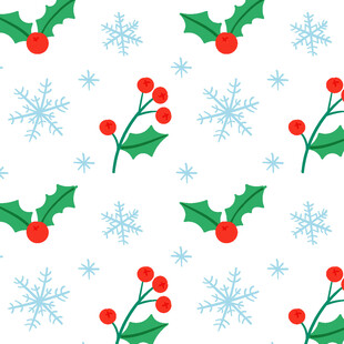 圣诞雪花冬青浆果图案
