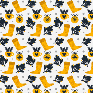 黄色靴子蓝色帽子图案背景