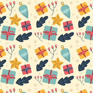 圣诞元素无缝图案设计