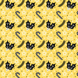 黄色背景黑猫与拐杖糖图案