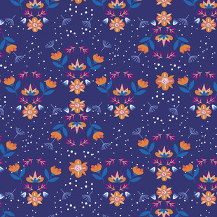 蓝色底多彩花卉图案