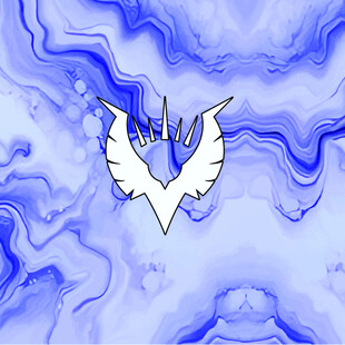 蓝底抽象图案中的飞鸟标志