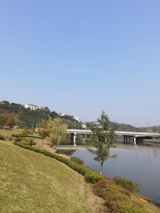 河畔风光桥梁横跨碧水