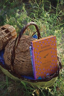 草地上的书籍与编织篮