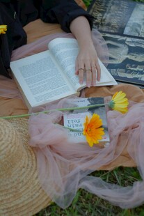 草地上的惬意阅读时光