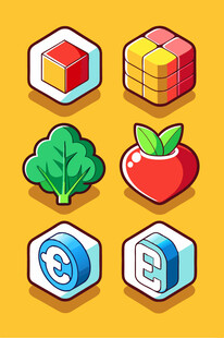 多彩立体图标集合