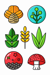 手绘秋季植物与蘑菇元素