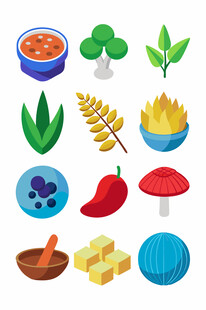 多彩烹饪食材与工具图标