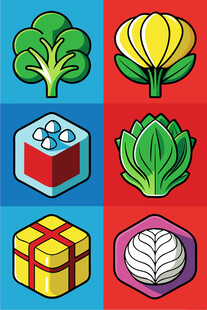 多彩蔬果与几何图形组合