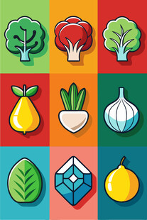 多彩蔬果图标集合