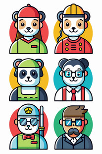 卡通动物职业角色头像