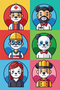 多彩卡通人物头像集合