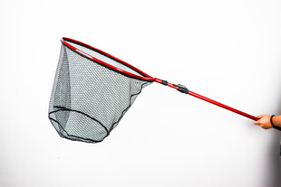 手持红色柄捕捞网