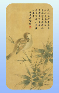 竹雀图 国画壁垫