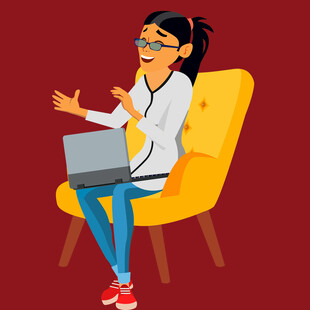 坐在沙发办公的时尚女性