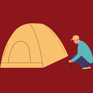 男子户外搭帐篷场景