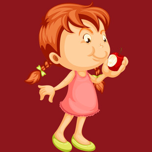 吃苹果的红衣小女孩