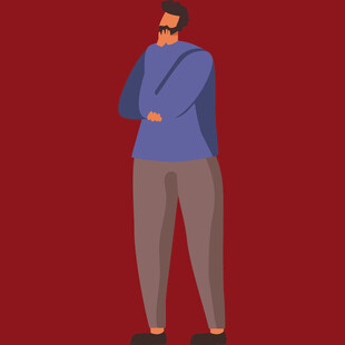 穿蓝衣抱臂站立的男士