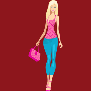 时尚金发女郎手提粉色包包