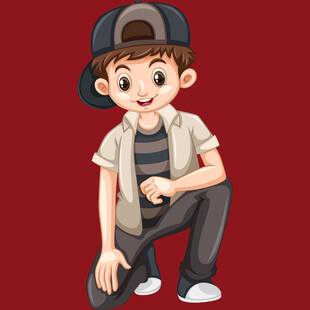 戴帽男孩蹲姿帅气形象