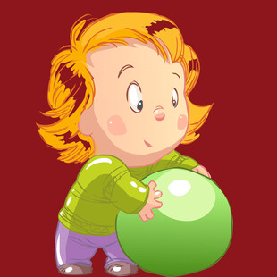 小女孩抱绿色大球玩耍