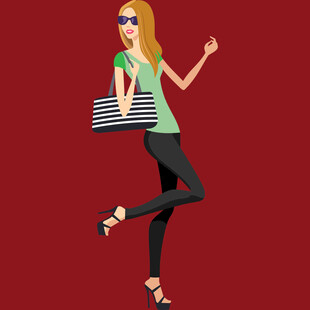 时尚女子拎包欢快起舞