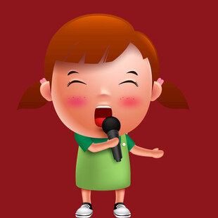 小女孩开心手持话筒演唱