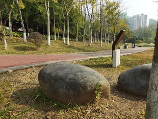 公园草地中的巨石景观