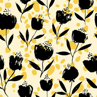 黑白黄花卉图案背景