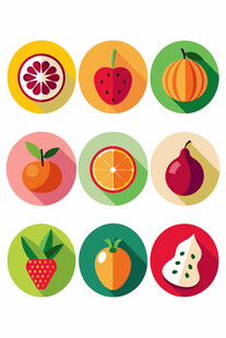 多彩水果圆形图标集合