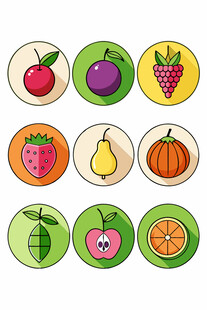 多彩圆形水果图标集合