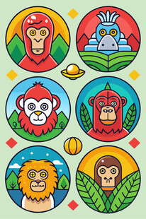 多彩动物头像图标集合