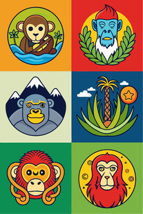 动物主题多彩徽章图案