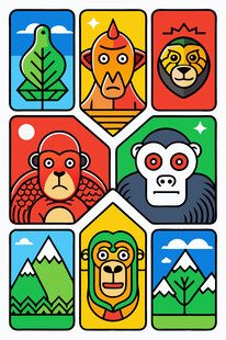 多彩动物与风景图案集合